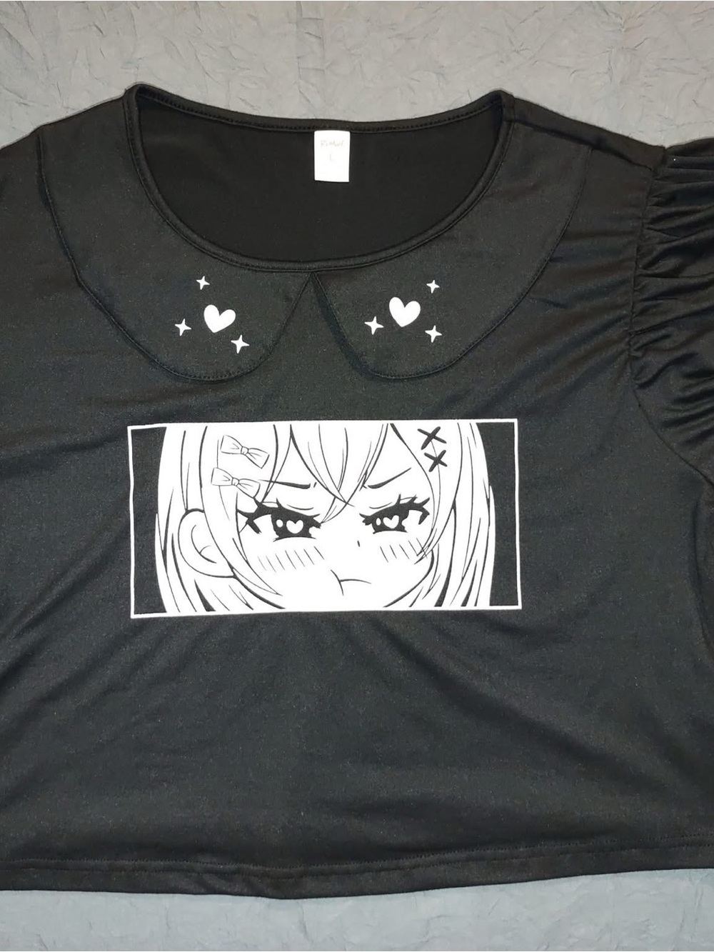ROMWE Black Graphic Anime Crop Top with Peter Pan Collar